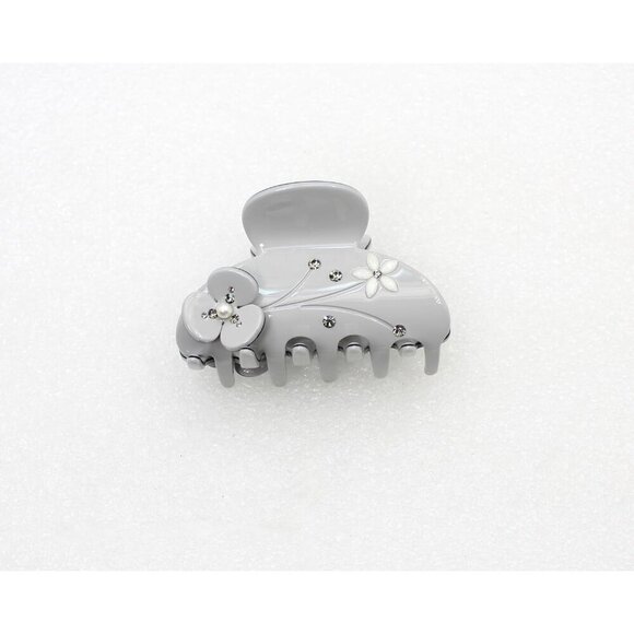 Art Deco Hair Claw Clips Crystal Pearl Cellulose Acetate Gray for Women main image 4
